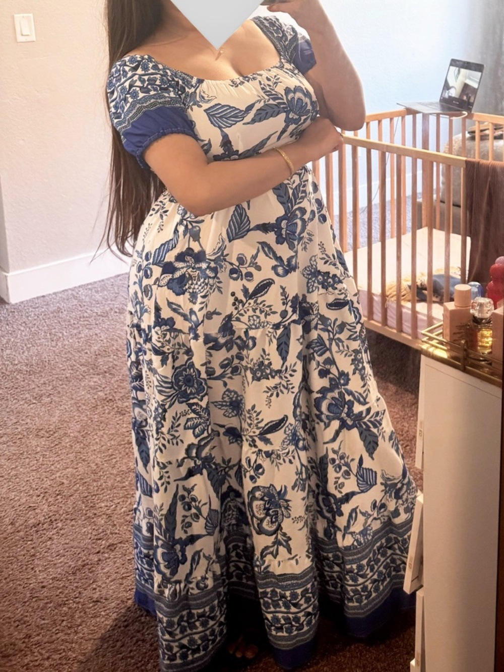 Blue Off-Shoulder Tie Waist Dress